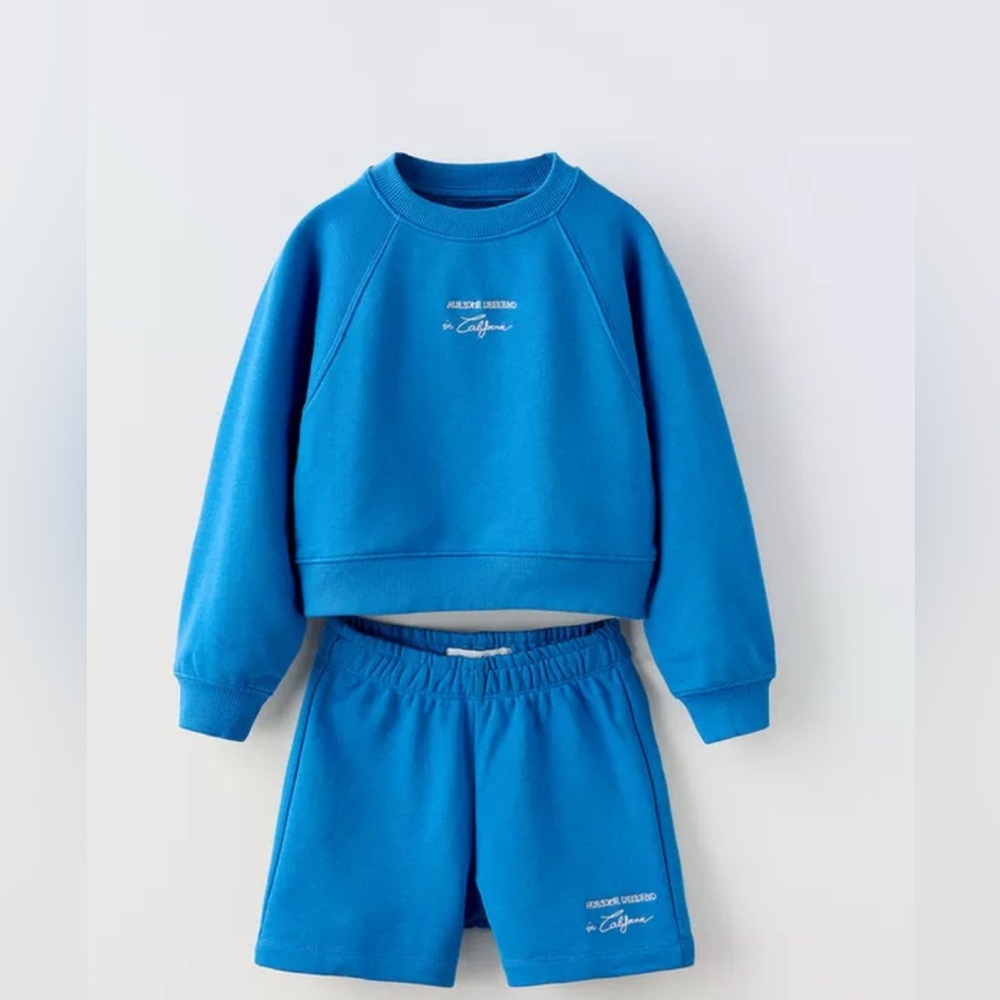 ZARA kids Blue Sweatshirt and Shorts Set